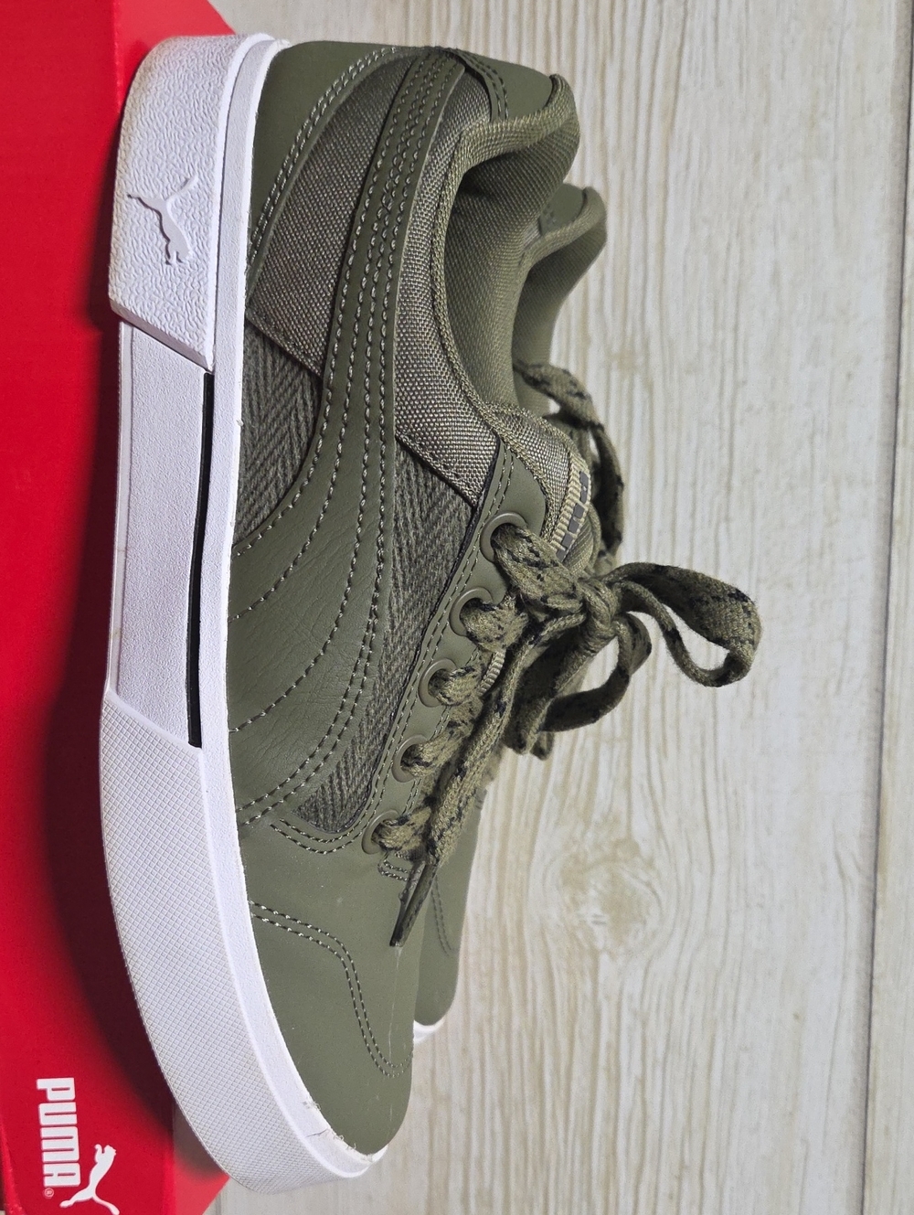 Puma Men’s Olive Green Low-Top Sneakers with White Sole